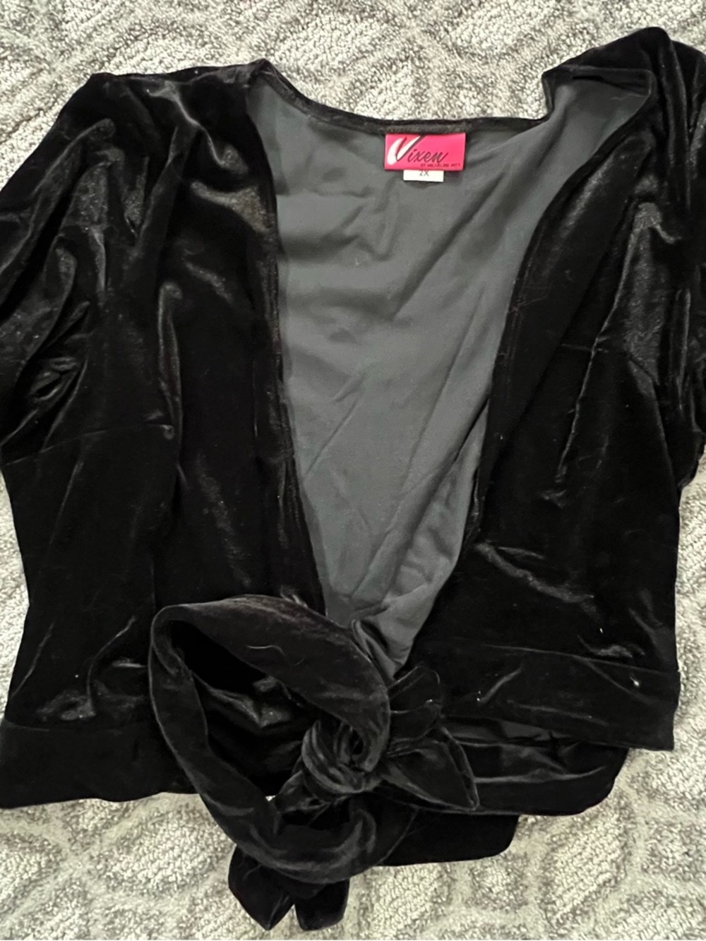 Vixen by Micheline Pitt Black Velvet Tie-Front Top